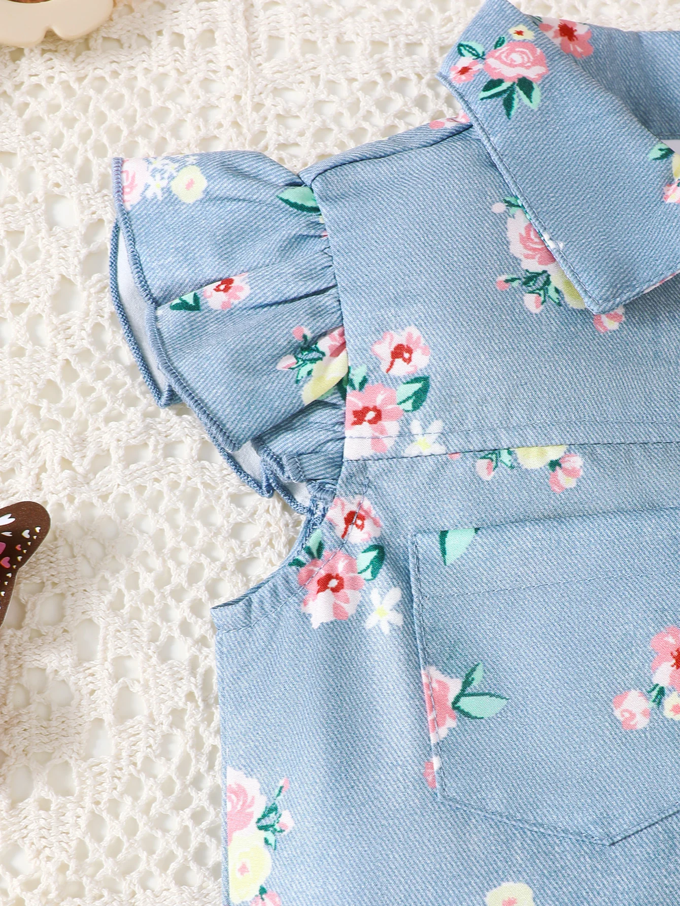 Conjunto niña floral: camisa con volantes y pantalón corto bebé - imagen 4