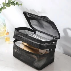 Bolsa de aseo transparente plegable para viaje con cierre tipo malla