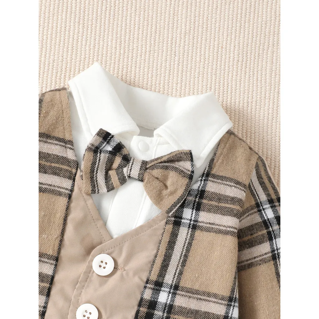Traje de bautizo para niño a cuadros con sombrero elegante - imagen 3