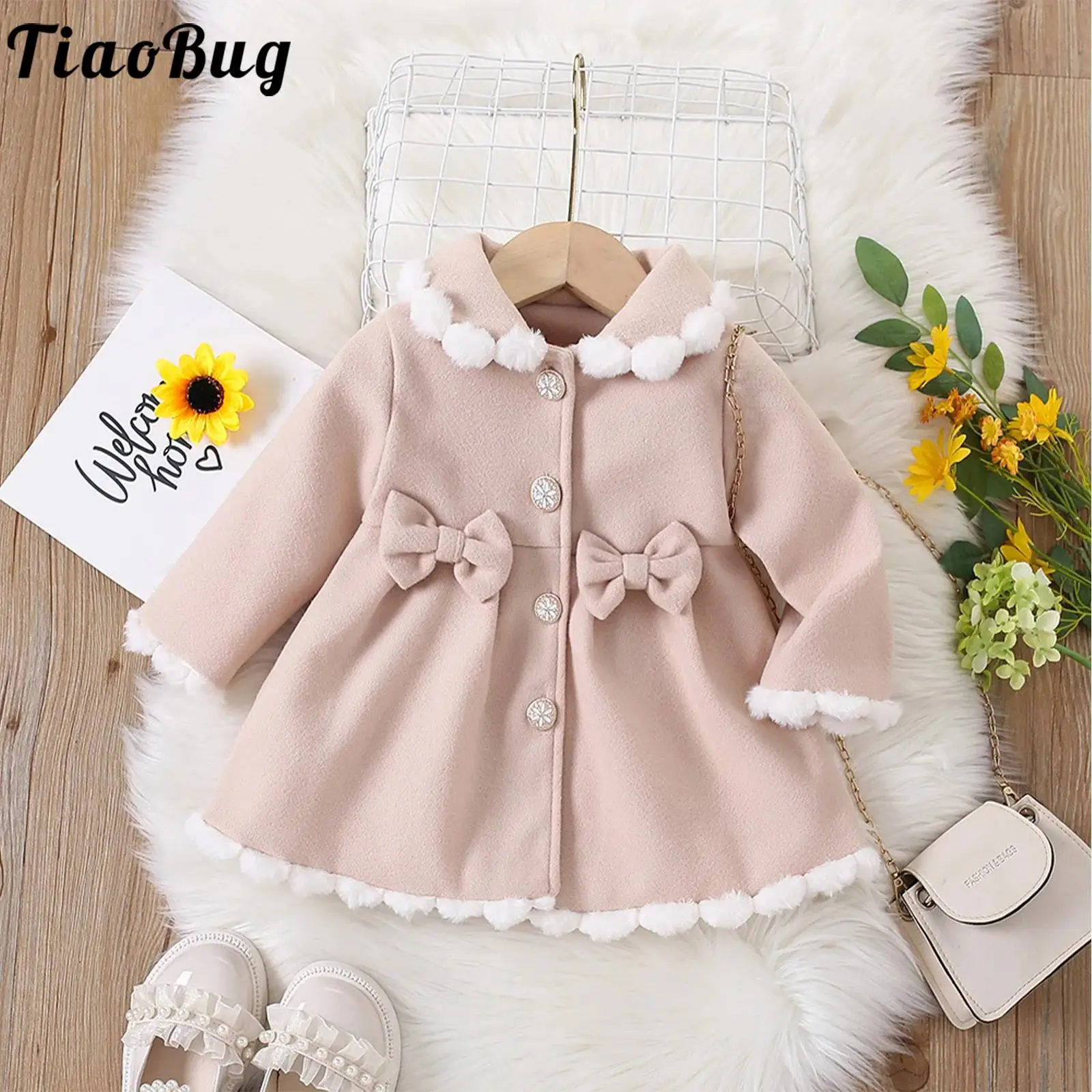 Abrigo de invierno para niñas con piel sintética y botones - imagen 5