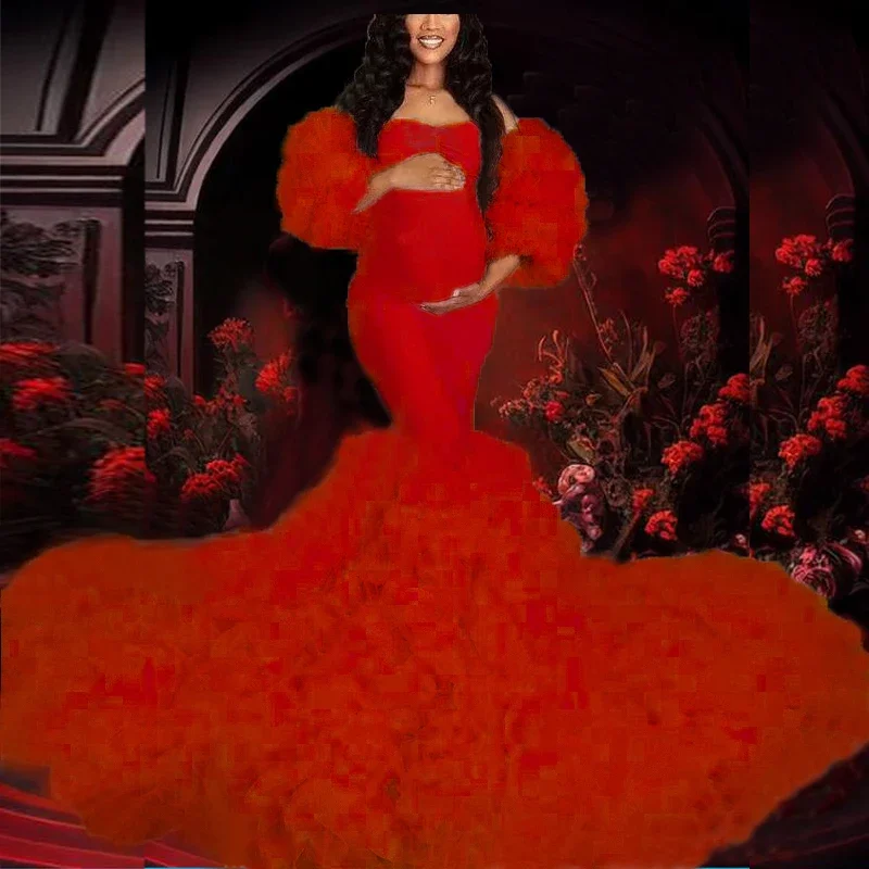 Vestido de maternidad tul largo con volantes para baby shower - imagen 2