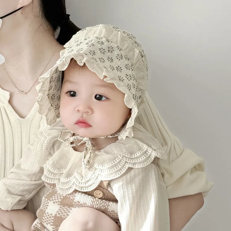 Gorro de niña princesa floral con encaje fino transpirable estival - imagen 4
