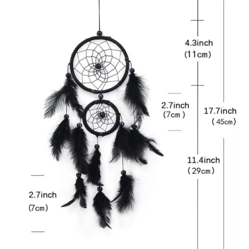 Atrapasueños campanas de viento con anillo doble y plumas - imagen 5