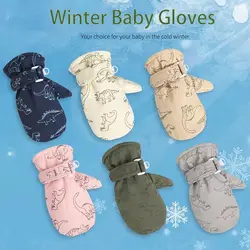 Guantes de invierno bebé con forro polar grueso y dinosaurios