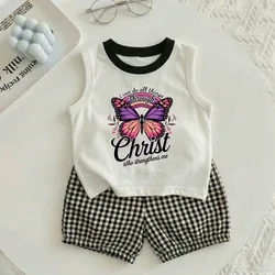 Conjunto de verano niña chaleco sin mangas y shorts a cuadros