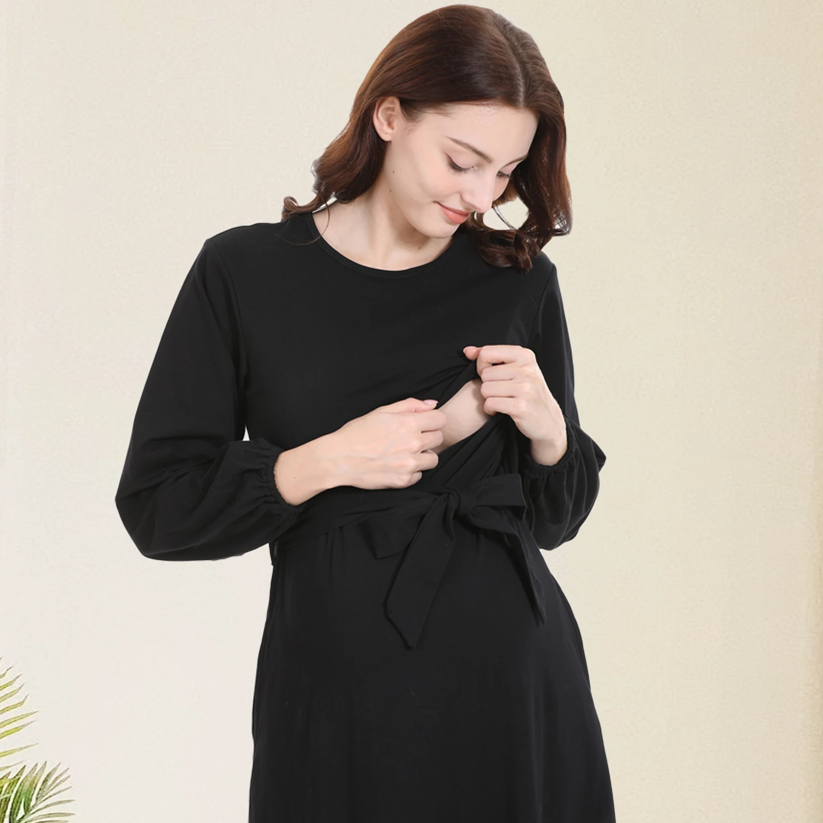Vestido premamá manga larga elegante para embarazadas - imagen 2