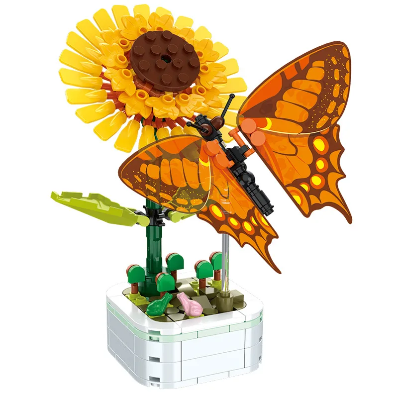 Juguete educativo de bloques rosas: mariposa en maceta para niños - imagen 4