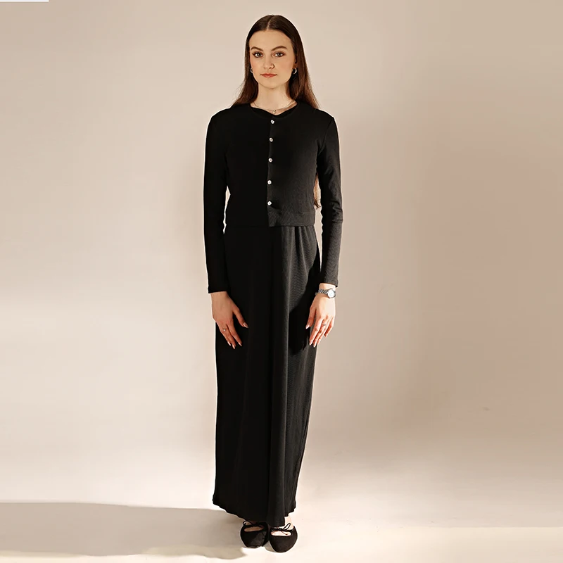 Vestido maxi sin mangas de algodón con cárdigan liso para niña - imagen 4