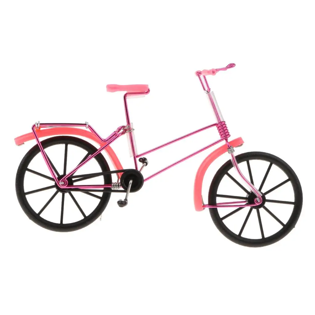 Bicicleta decorativa de metal fundido a presión rosa para escritorio - imagen 3