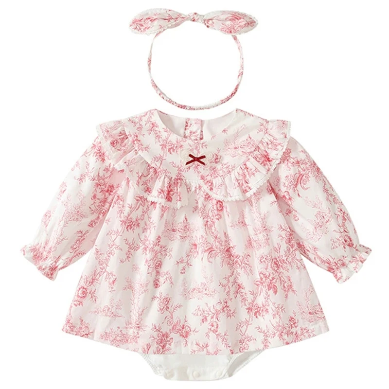 Mono de algodón para bebé recién nacida – cuello de muñeca floral - imagen 4