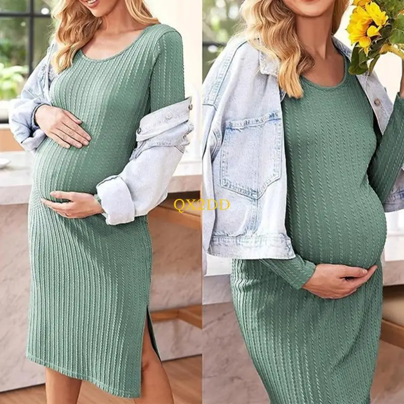 QX2D Vestido premamá acanalado elástico con cintura ajustable - imagen 3