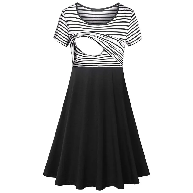Vestido de lactancia de lunares con manga corta y rayas veraniegas - imagen 4