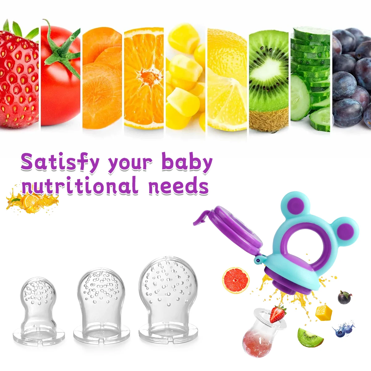 Alimentador de frutas y verduras de silicona - Para los primeros alimentos del bebé - imagen 3