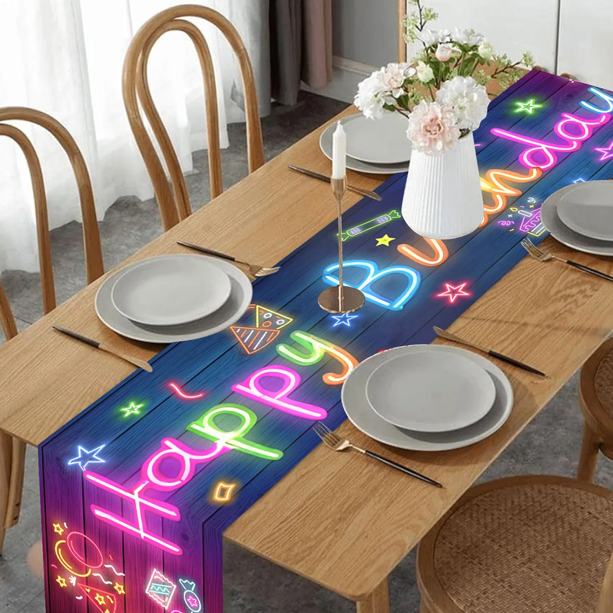 Camino de mesa neón fluorescente para fiesta de cumpleaños - imagen 2