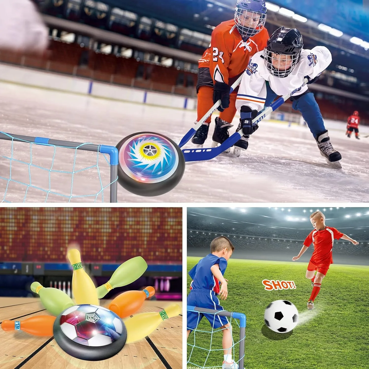Set 3 en 1 fútbol bolos hockey con luces LED para niños - imagen 5