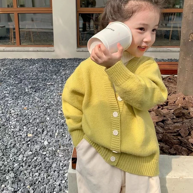 Cárdigan de punto cuello alto para niña – Color sólido - imagen 3