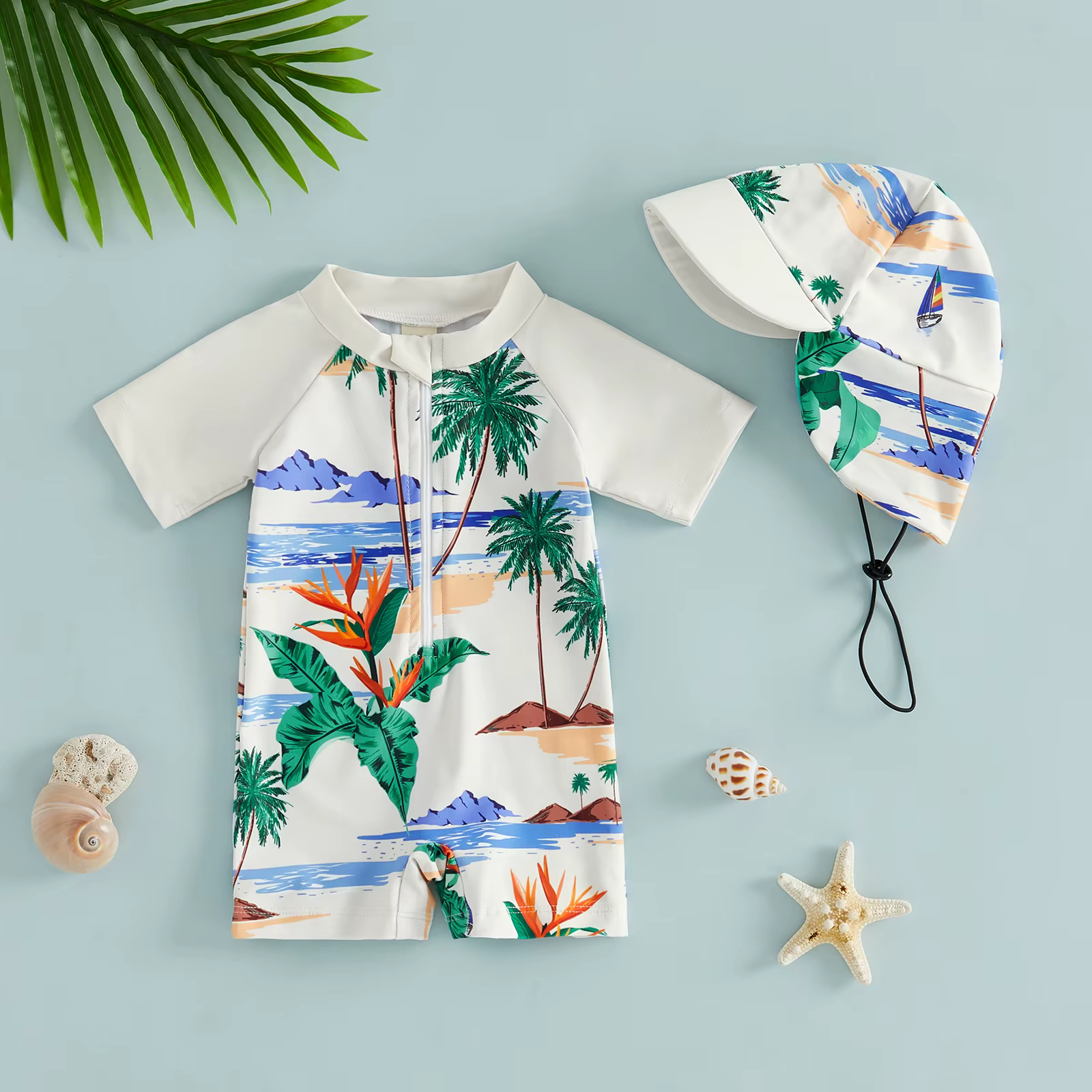 Traje de baño infantil con protección solar y estampado tropical - imagen 4