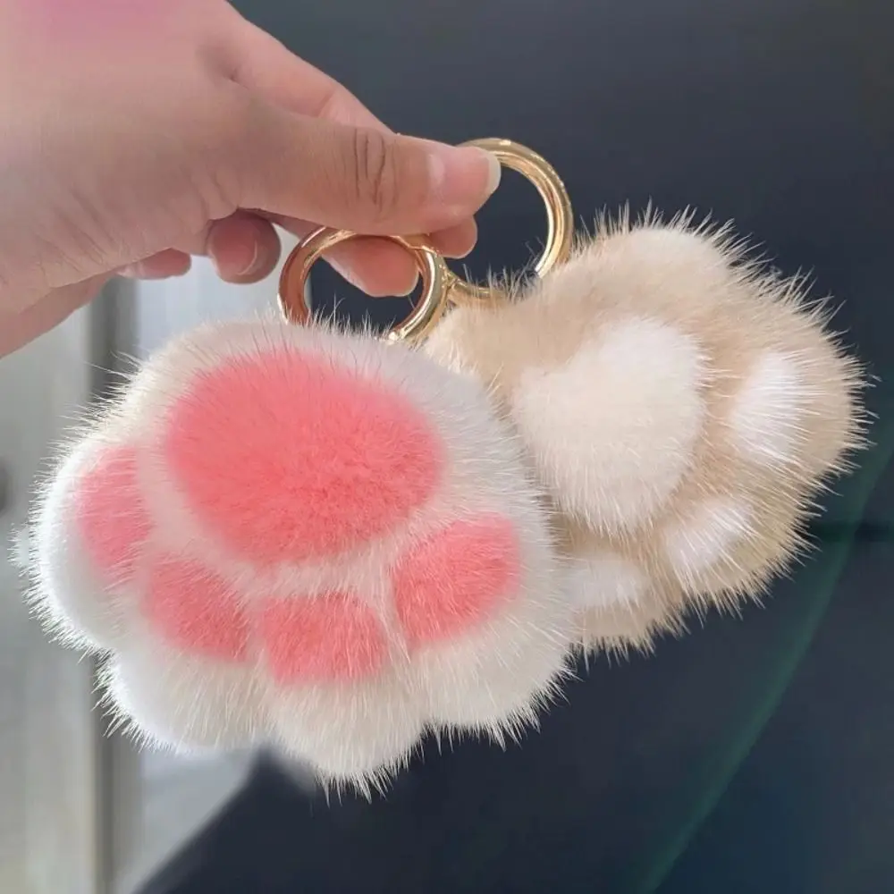 Llavero de peluche suave con pata de gato - para mochila y llaves