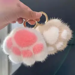 Llavero de peluche suave con pata de gato - para mochila y llaves