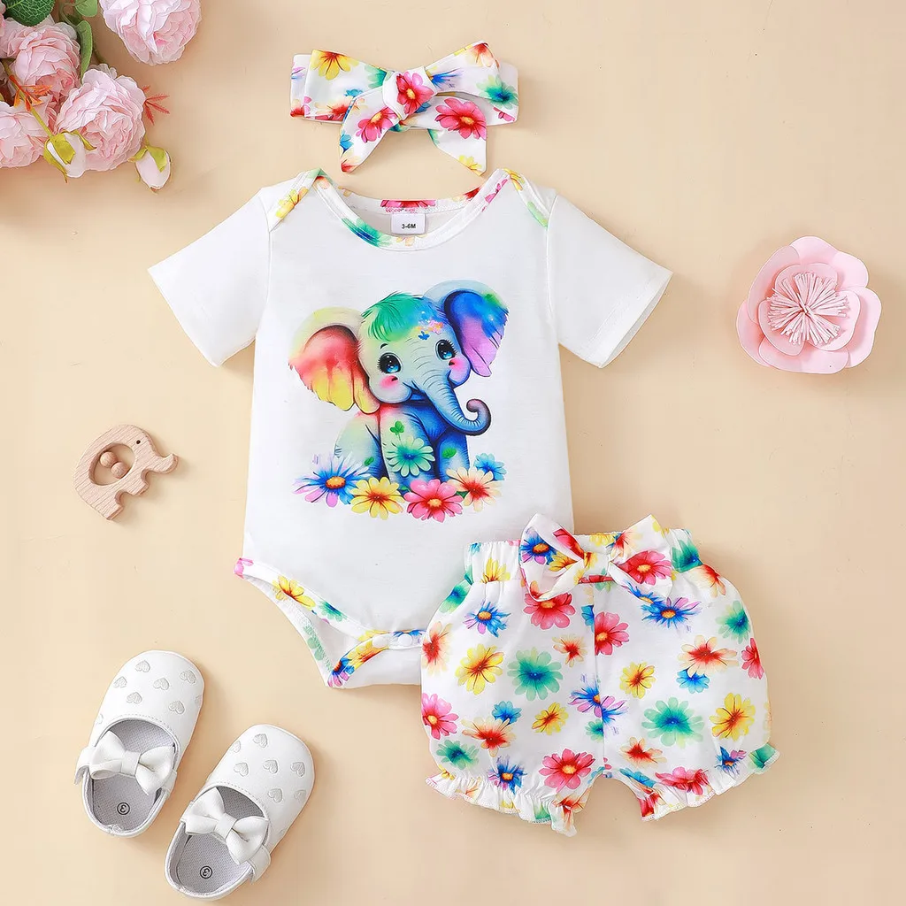 Mono elefante y pantalones flores conjunto bebé niña verano suave - imagen 2