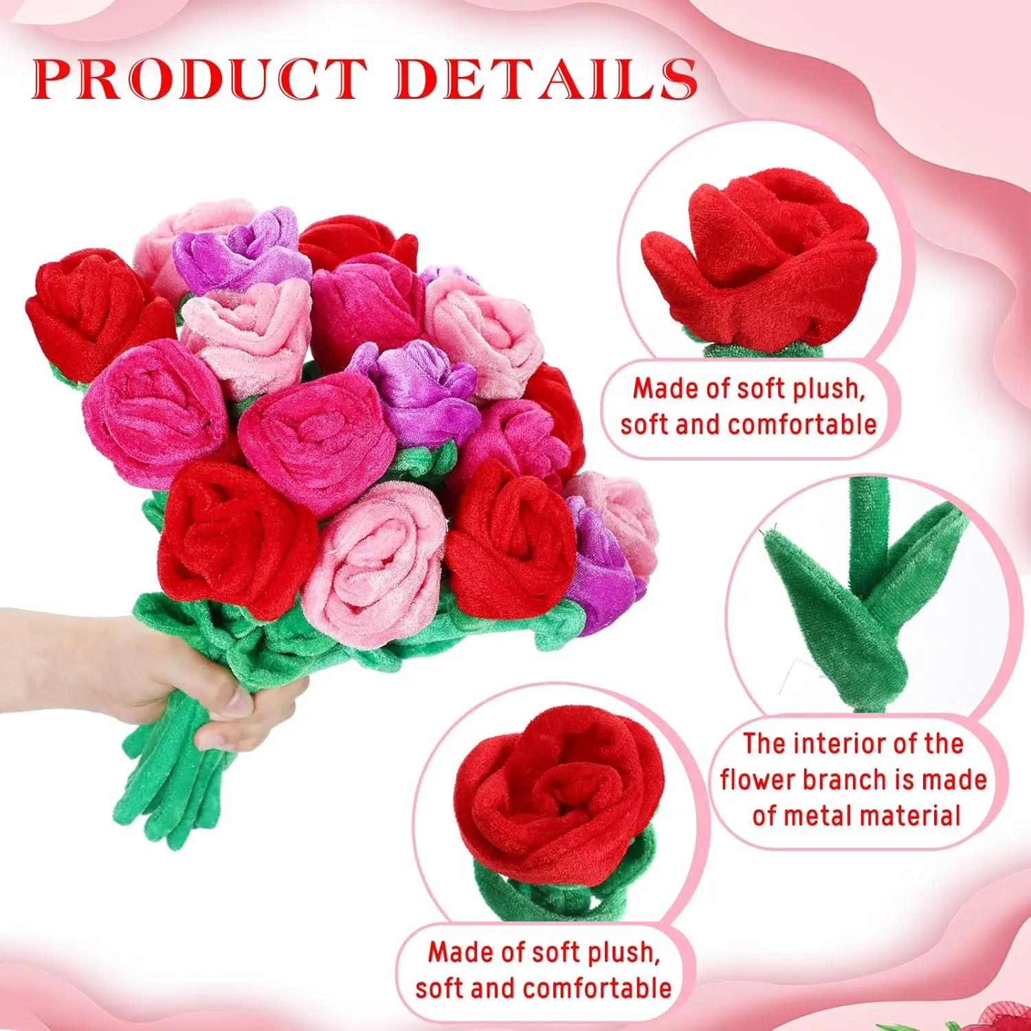 Rosa de peluche con tallo flexible, suave y esponjosa - imagen 3