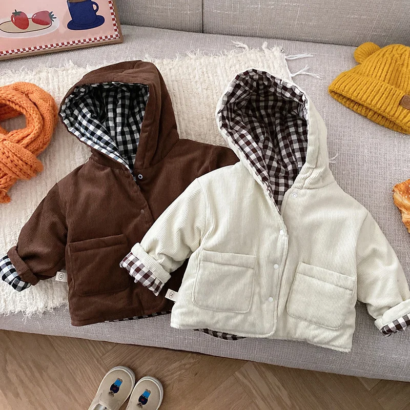 Chaqueta de pana a cuadros para bebé informal en invierno - imagen 3
