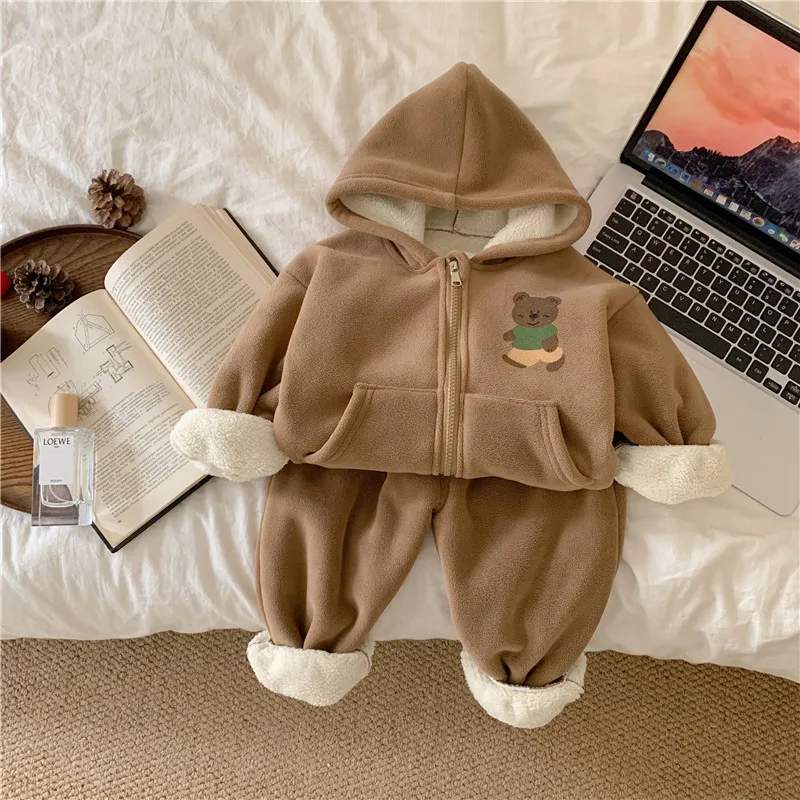 Conjunto bebé acolchado de lana con capucha y pantalón infantil - imagen 3