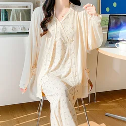 Pijama de lactancia de algodón floral para verano y otoño