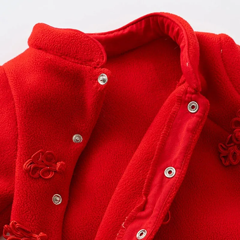 Mono de lana rojo con bordado para bebé niña – Otoño invierno - imagen 2