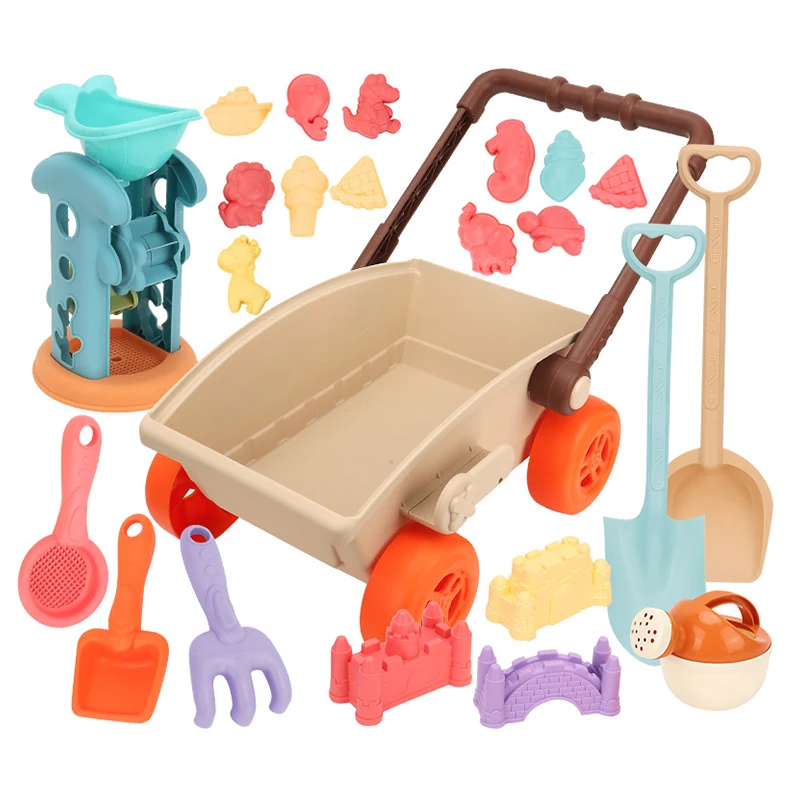 Juego de arena y agua para la playa con carrito y moldes
