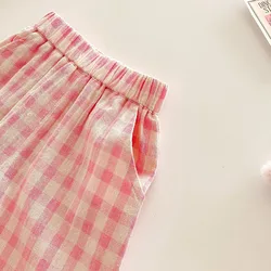 MILANCEL pantalones de niña con cuadritos rosas para verano