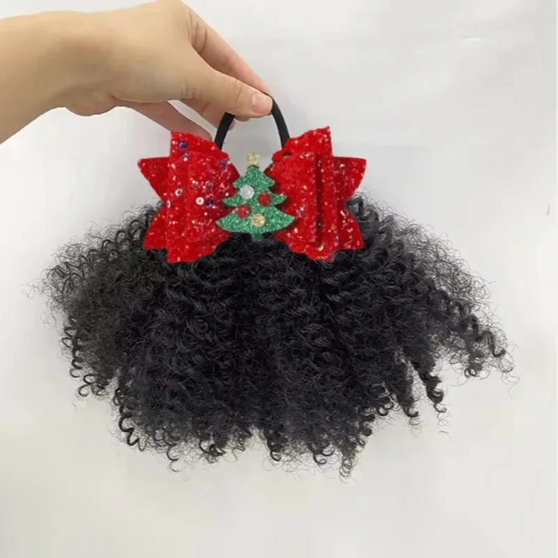 Coletas afro con lazo brillante para niñas - Extensiones Kinky Marley
