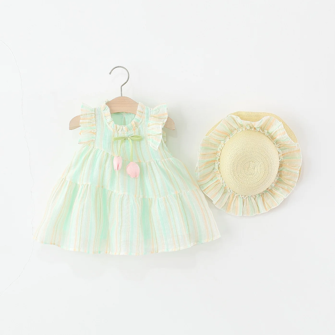 Conjunto de verano para niñas estilo coreano con vestido y sombrero - imagen 4