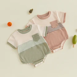 VISgogo mono de verano bebé a rayas con cuello redondo y manga corta