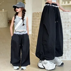 Pantalones de encaje de verano para niñas, corte recto suelto