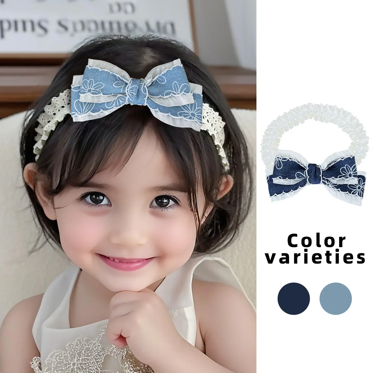 Diadema coreana con lazo floral para bebé