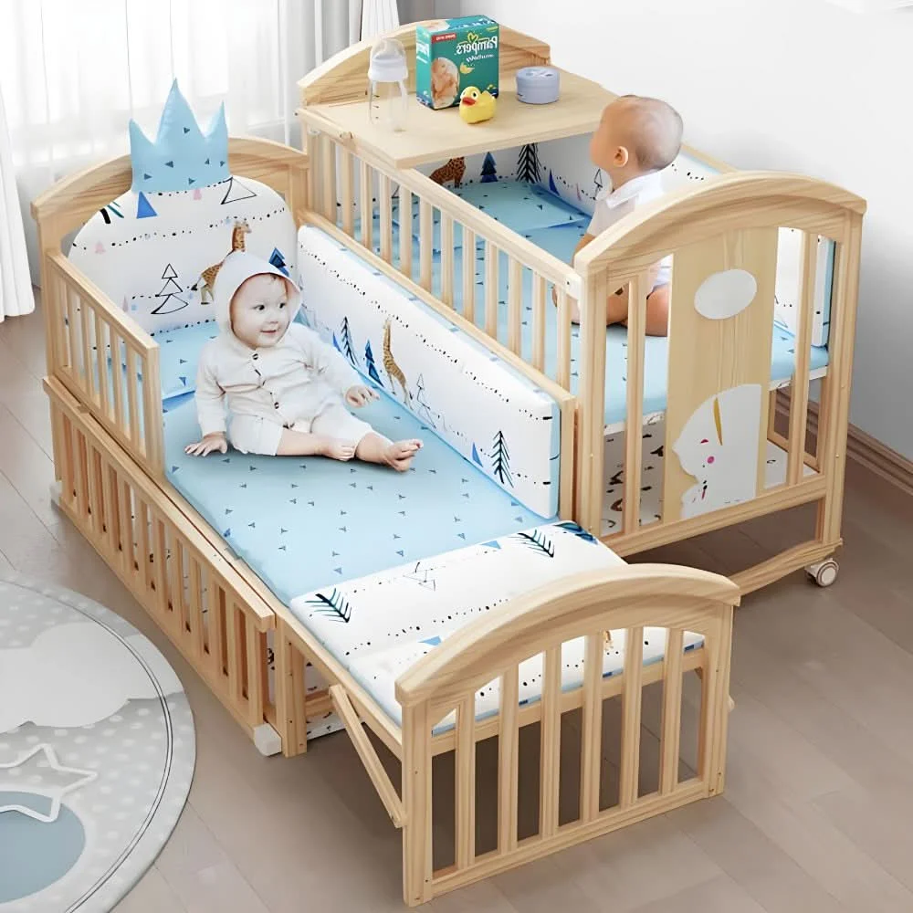 Cuna portátil de madera maciza multifunción para bebés y niños - imagen 4