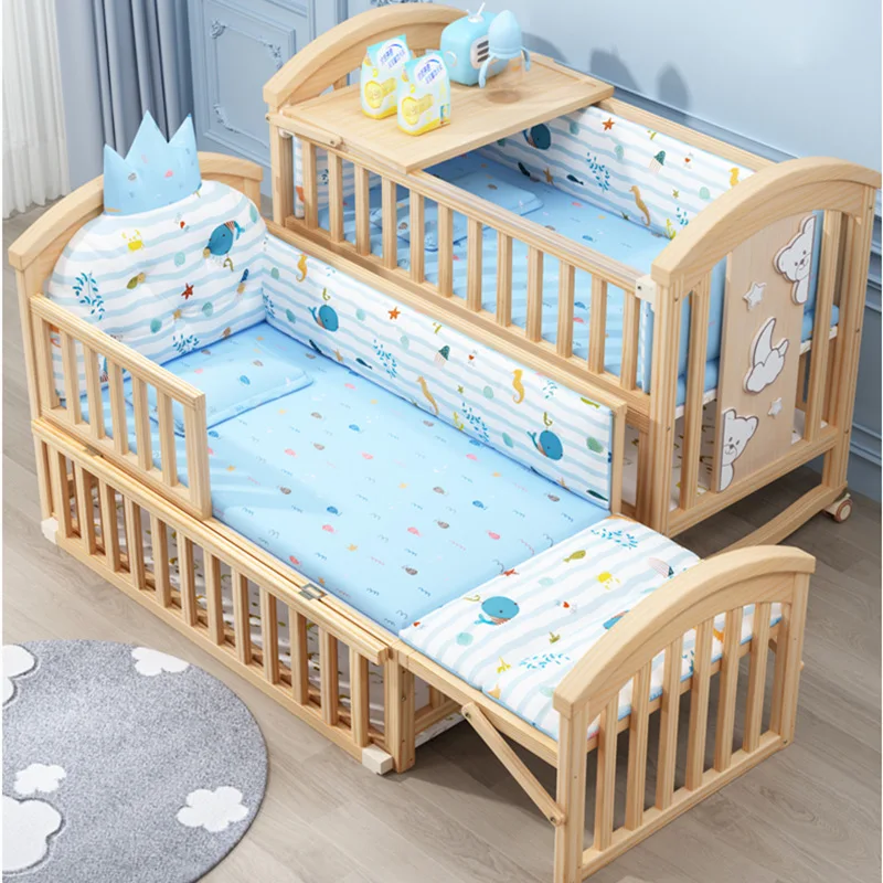 Cuna mecedora de madera maciza para recién nacido – Altura regulable