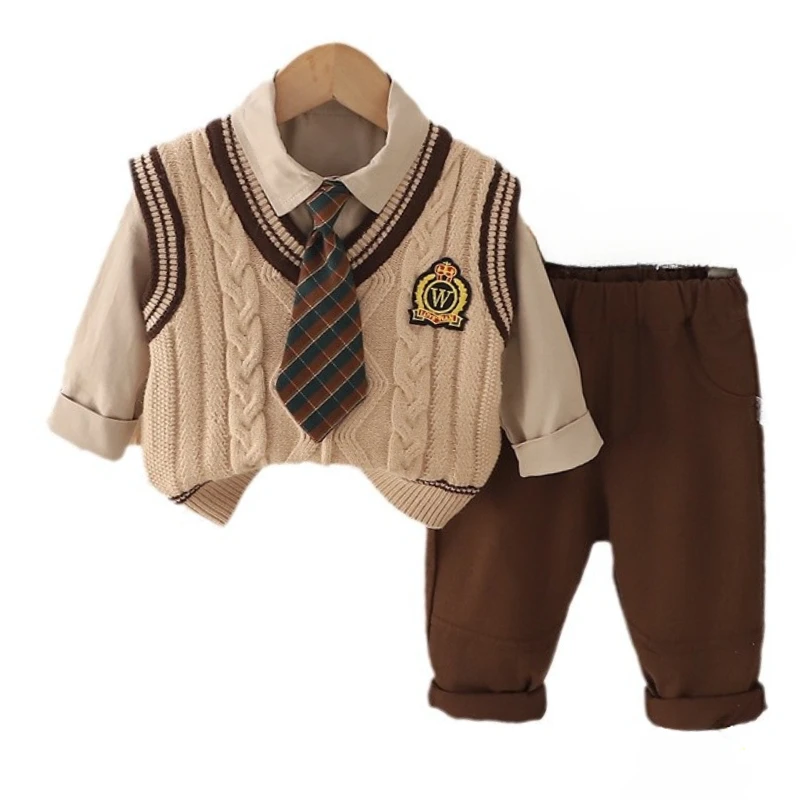 Conjunto de otoño para bebé: chaleco, camisa y pantalón de algodón - imagen 3