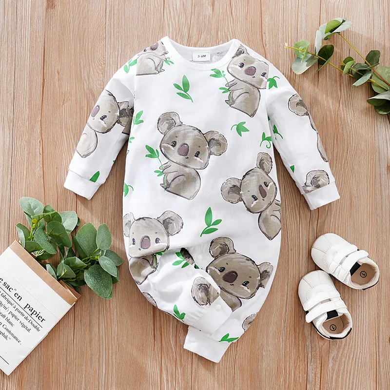 Mameluco de algodón para bebé de manga larga con koala estampado