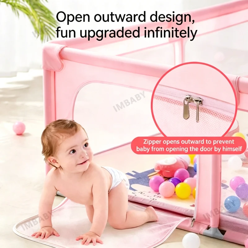 Corral de juegos para bebés rosa con barandilla de seguridad - imagen 4