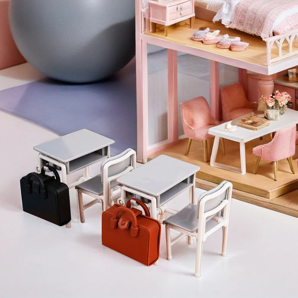 Casa de muñecas: escritorio y sillas realistas en miniatura - imagen 5