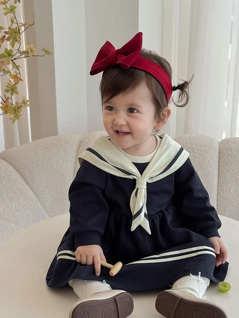 MILANCEL Vestido de otoño para niñas – Princesa azul marino suave - imagen 2