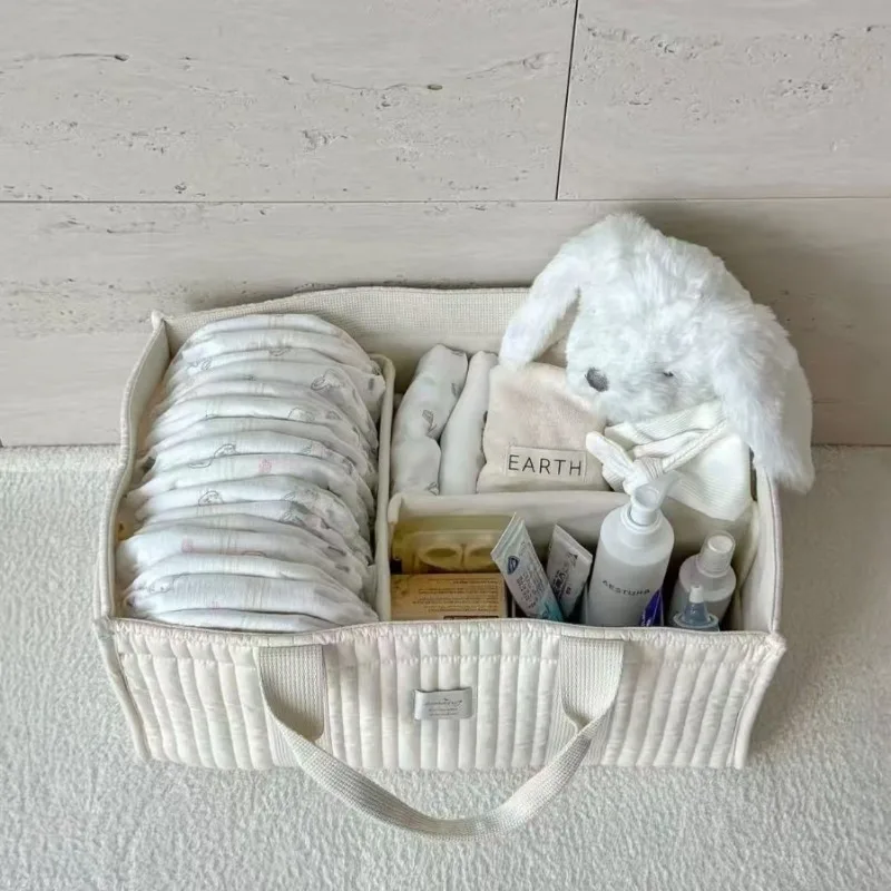 Cesta organizadora plegable con bolsillos para pañales y biberones - imagen 3