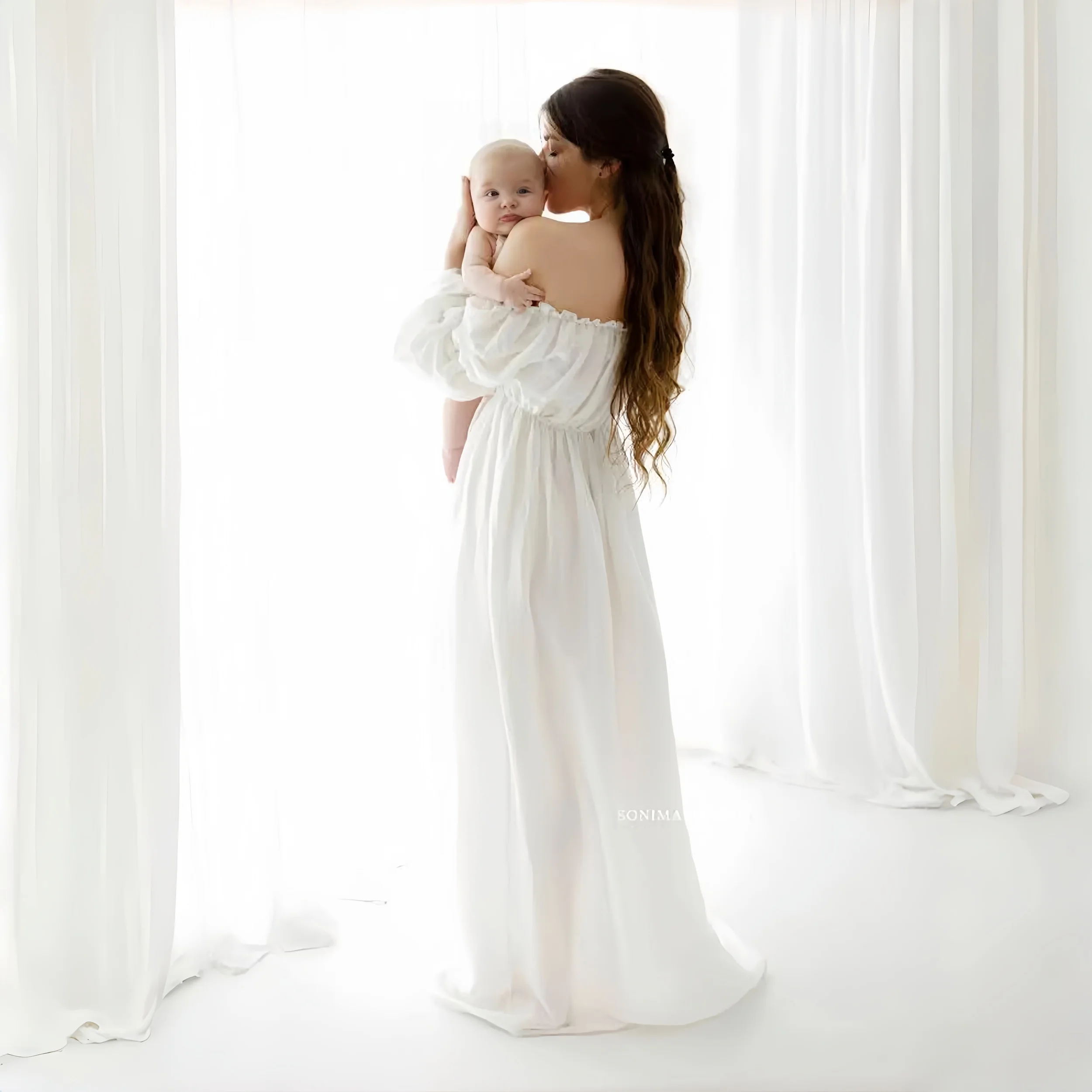 Vestido de maternidad de algodón blanco para sesión de fotos - imagen 4