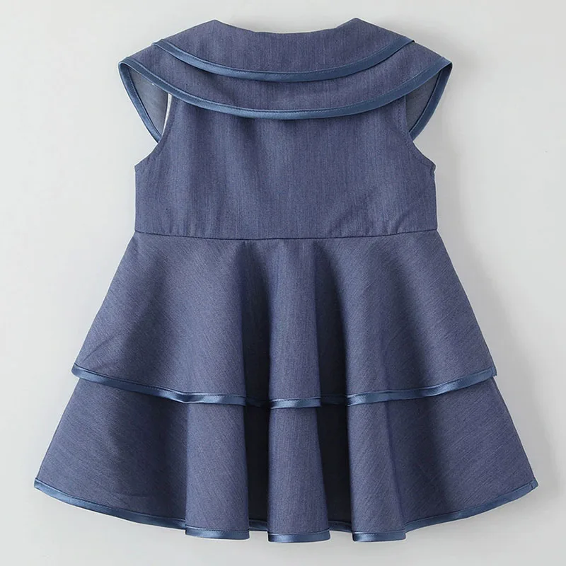 Vestido vaquero azul para niñas con cuello redondo estilo coreano - imagen 4