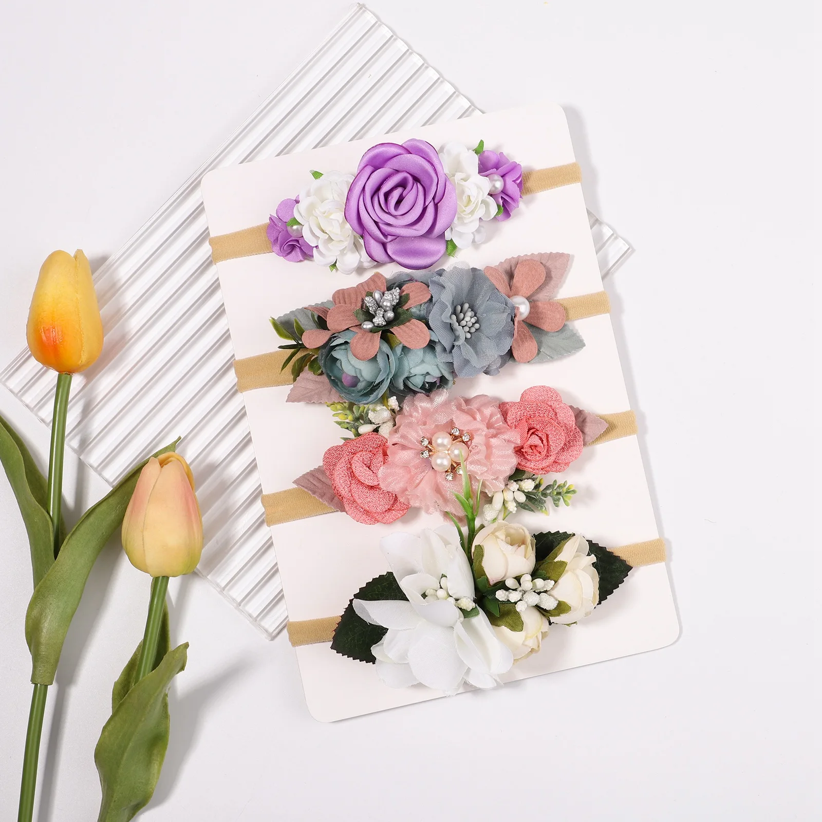 Diadema floral elástica para bebé y niña – Recién nacido - imagen 4