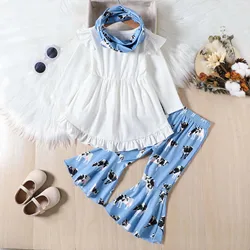 Conjunto primavera otoño niñas tops volantes y pantalones acampanados