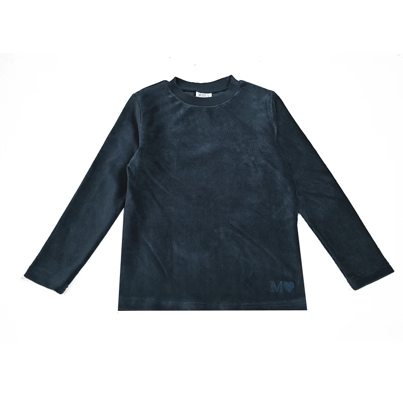Camisa azul marino escolar niños manga larga – Cuello redondo con logo bordado - imagen 2