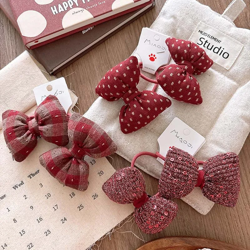 Bandas elásticas rojas vintage para el pelo de niña hechas a mano - imagen 4